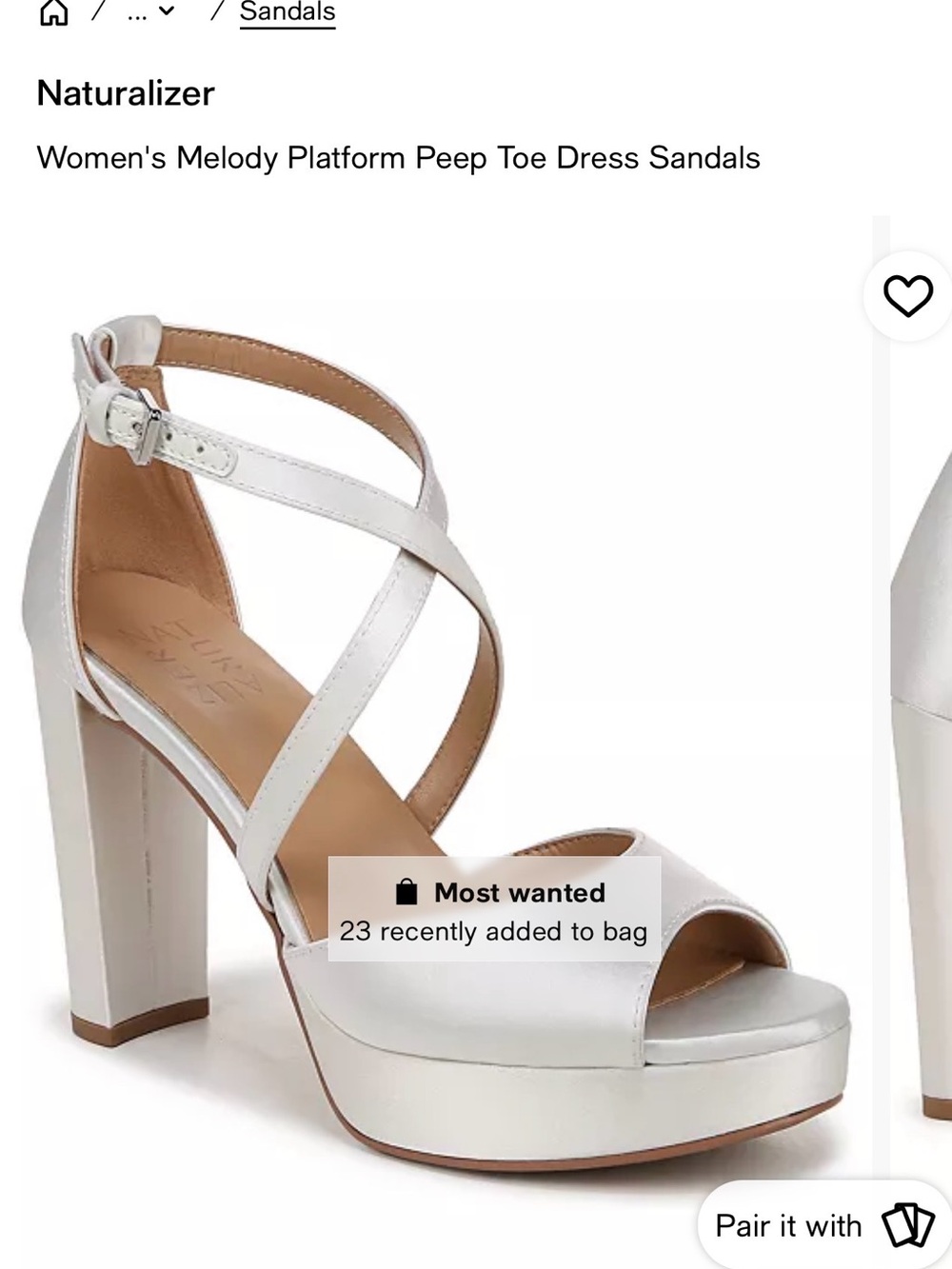 Naturalizer White Cross‑Strap Platform Peep Toe Sandals